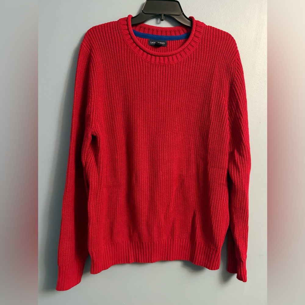 Lands' End Men's Bright Red Crewneck Sweater